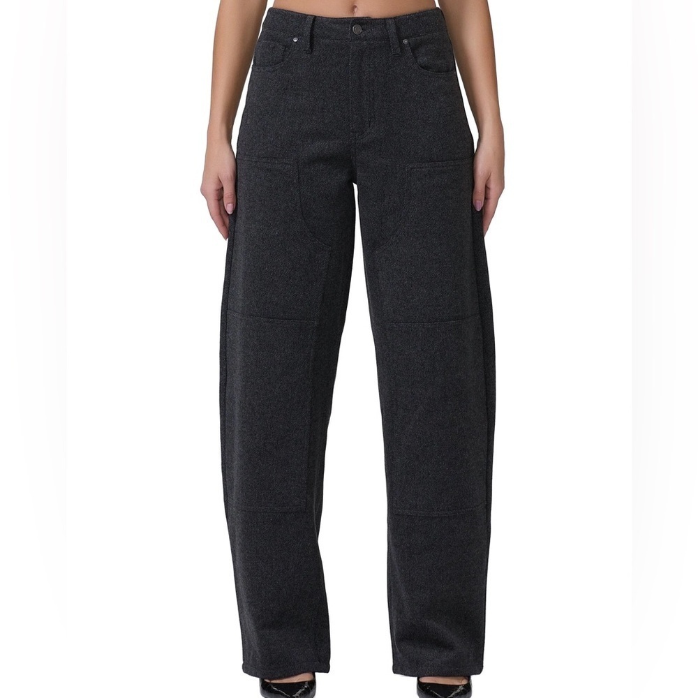 AFRM Brianna High Rise Barrel Horseshoe Leg Pant in Charcoal Grey Tweed